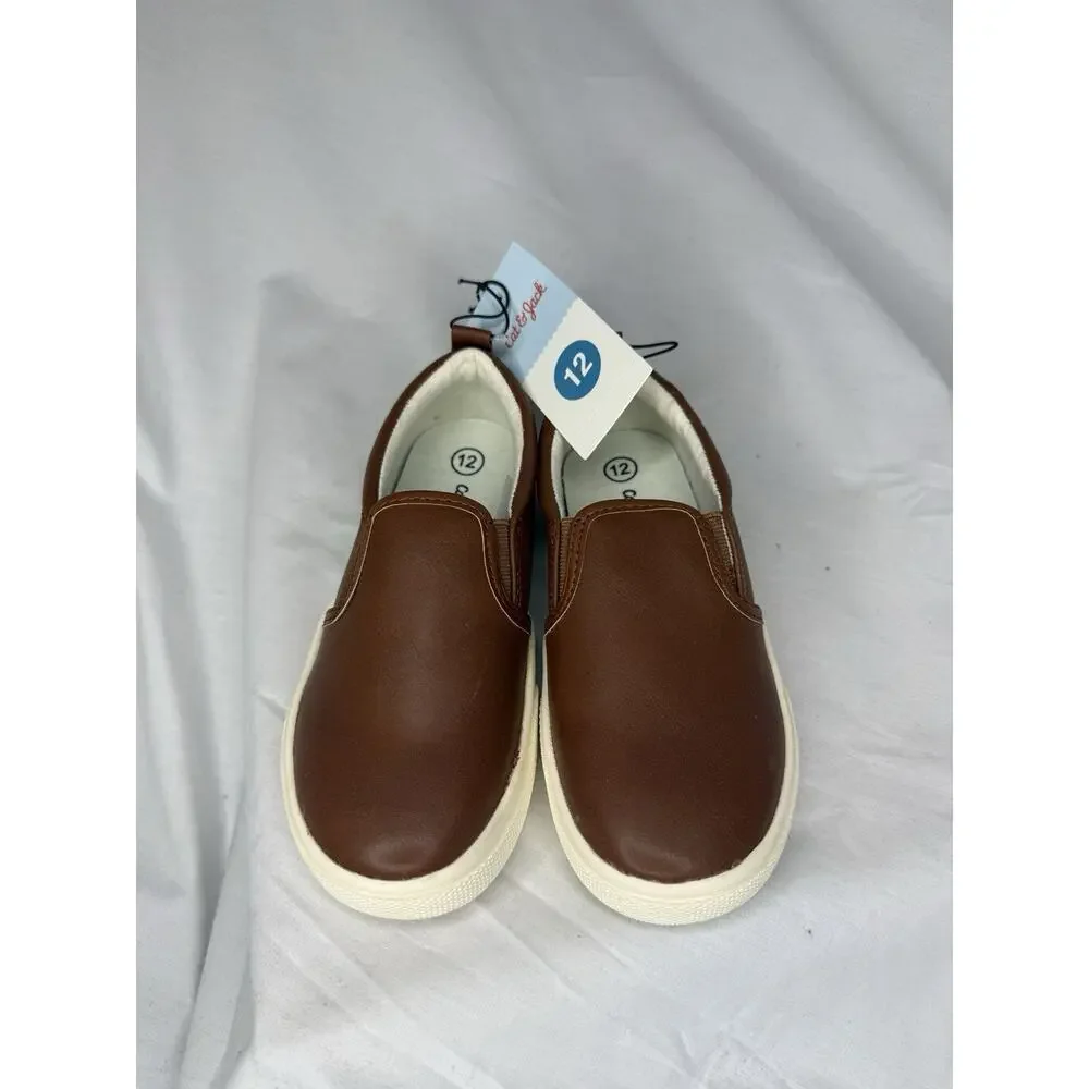 Cat & Jack Boys' Brown Faux Leather Slip On Casual Sneakers US 12T